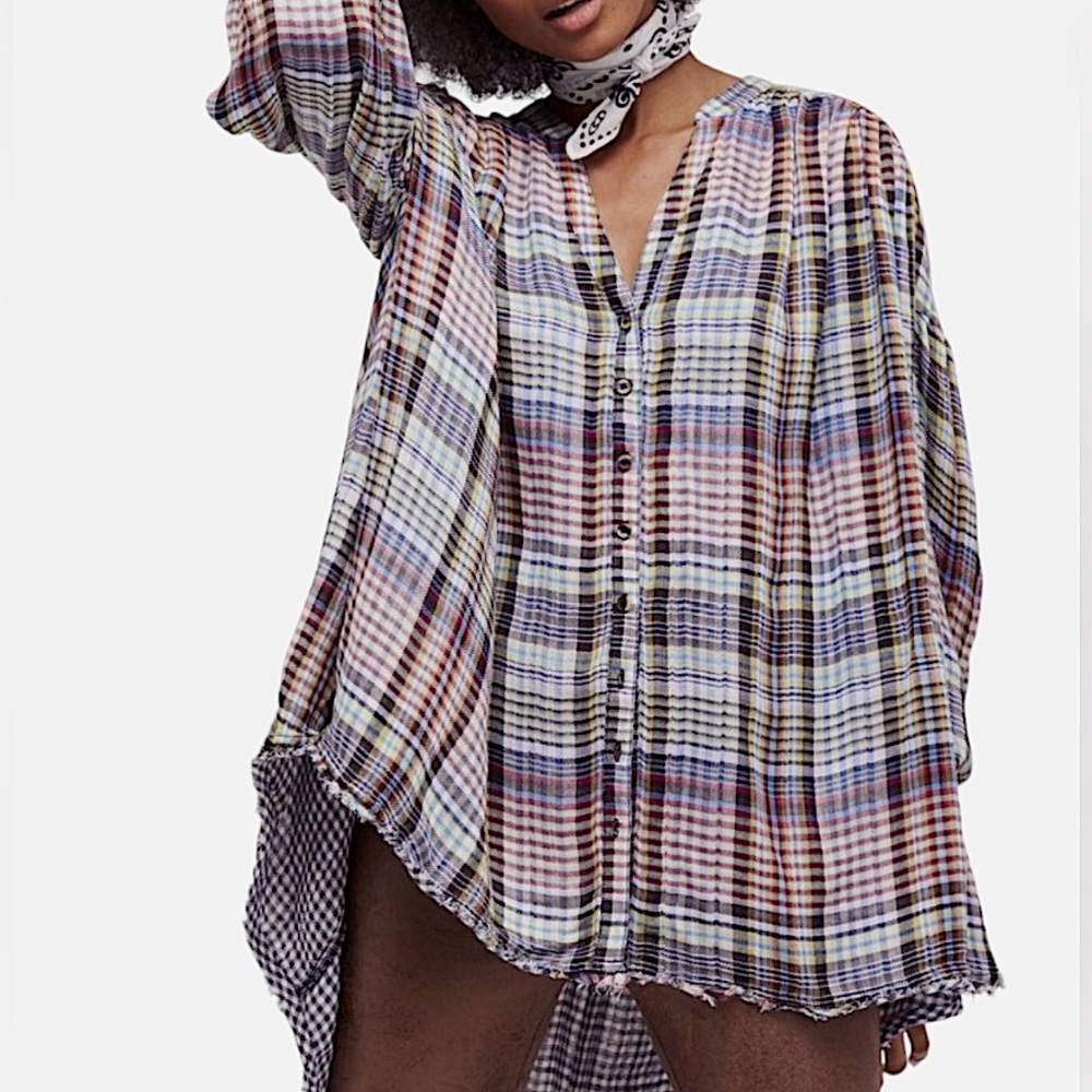 Free People Come On Over Plaid Button-Up Blouse